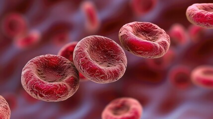 Highly detailed SEM image of red blood cells, highlighting their unique structure and essential role in the circulatory system.