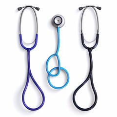 Three Realistic Stethoscopes on a White Background