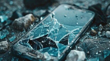Fototapeta premium Smartphone screen shattered after fall