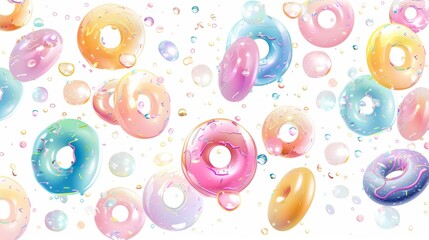 Enchanting Donut-Shaped Raindrops Fantasy Vector Illustration in Pastel Hues on White Background
