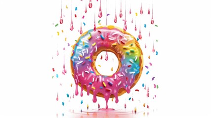 Obraz premium Whimsical Donut Rain Shower Vector Graphic on White Background - Colorful and Imaginative Design Concept for Food Art