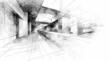 Abstract sketch layout of a modern art gallery, merging creativity with space planning