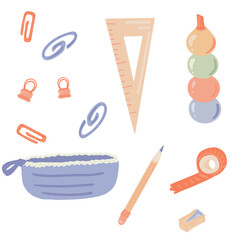 Vector Set of School Stationery Supplies flat design set