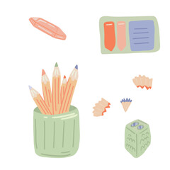 Vector Set of School Stationery Supplies flat design back to school