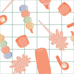 Seamless School Supplies Pattern in Flat Style