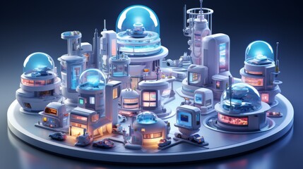 Futuristic Cityscape with Glowing Domes
