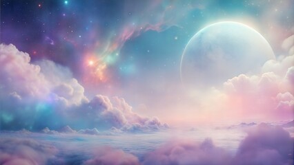 A colorful sky with a large planet in the background