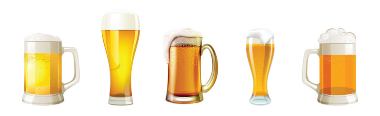 Hand-drawn in watercolor, realistic beer glasses.

