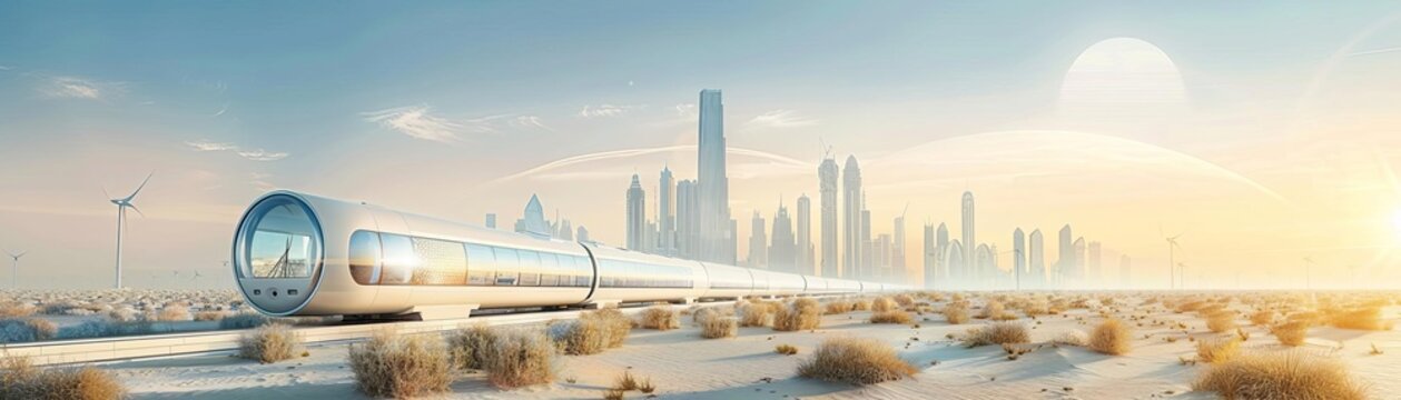 An ecofriendly hyperloop network with solarpowered stations, sustainable materials, and minimal environmental impact, ultradetailed, photorealistic