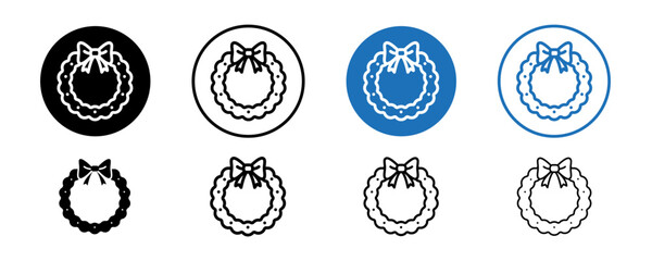 Christmas wreath icon in blue and black color with editable filling and outlined styles, Christmas wreath icons sheet, 