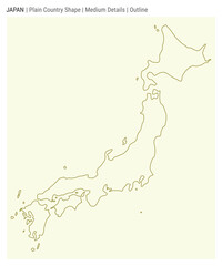 Japan plain country map. Medium details. Outline style. Shape of Japan. Vector illustration.