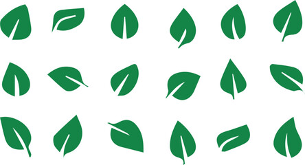 Leaves icons set in green, nature flat style vector illustration