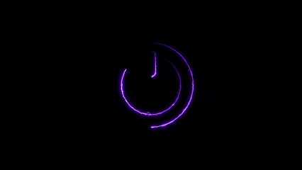 Abstract neon power button icon purple color 4k illustration on black background purple color circle.