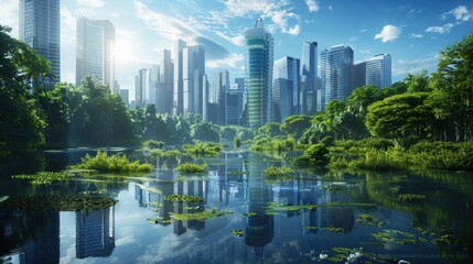 Cityscape with Lake Reflections