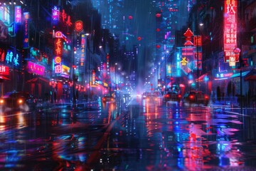 Fototapeta premium Neon City Rain