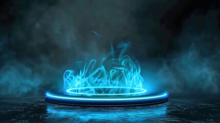 Podium light hologram tech technology background portal circle cyberpunk effect digital. Game element podium hologram light blue hud vector 3d future futuristic data concept neon vr fi abstract cyber