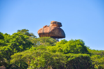 African bush landscape with natural balancing rocks, Zimbabwe, 