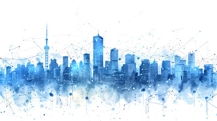 Obraz premium Technology city with skyscrapers flat abstract blue illustration isolated on white background