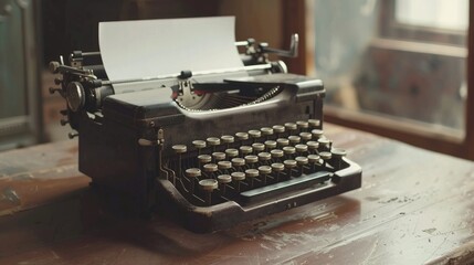 Vintage typewriter with blank paper in retro style