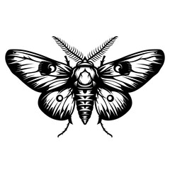 Obraz premium Hand drawn Black moth in a minimal linocut style, tattoo design isolated on white background