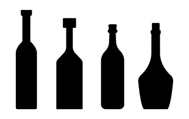 Set of icons displaying wine bottles in shadow.