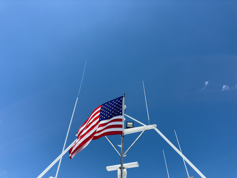 American flag flailing on a boat
