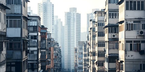 Wealth Disparity in the City Contrasting Poor Neighborhoods with Skyscrapers. Concept Wealth Disparity, Urban Landscapes, Social Inequality, City Contrasts, Economic Disparity