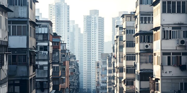 Wealth Disparity in the City Contrasting Poor Neighborhoods with Skyscrapers. Concept Wealth Disparity, Urban Landscapes, Social Inequality, City Contrasts, Economic Disparity