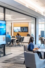 Modern Office Environment with Employees in Leadership Development and Technology Integration Session