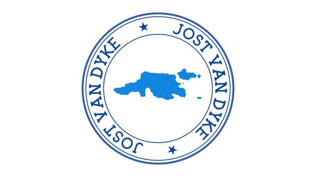 Jost Van Dyke intro. Badge with the circular name and map of island. Jost Van Dyke round logo animation.