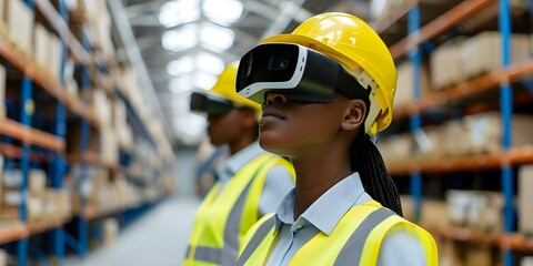 AR Glasses Enhancing Warehouse Worker Picking in Fulfillment Centers. Concept Warehouse Efficiency, AR Technology, Fulfillment Center Innovation, Worker Productivity, Wearable Technology