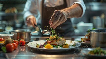 Chef crafting flounder dishes on a celebrity cruise star-studded dining