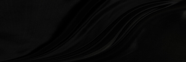 Black gray satin dark fabric texture luxurious shiny that is abstract silk cloth panorama...