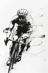 A black and white sketch of a cyclist