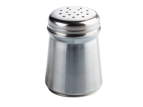 A pair of glass salt and pepper shakers stand isolated