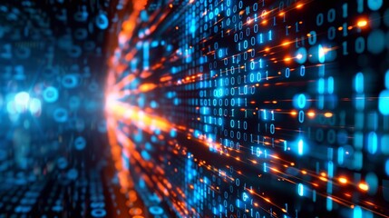 Obraz premium Abstract visualization digital data stream with glowing binary code perfect for technology and data related concepts.