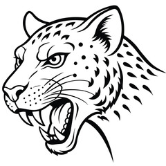 Angry Leopard Head Line Art - Cartoon, Clipart, and Vector Illustration for Printable Graphics.