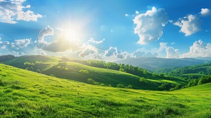 Obraz premium Sunlit Hills and Rolling Meadows
