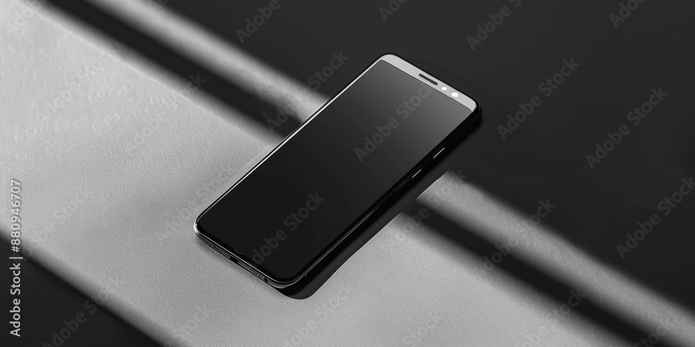 Poster minimalist smartphone displayed on a monochromatic background, focusing on the sleek design and inno