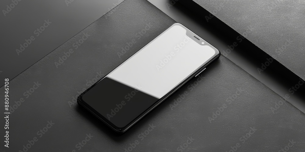 Poster minimalist smartphone displayed on a monochromatic background, focusing on the sleek design and inno
