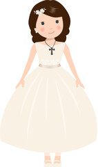 Fototapeta premium Beautiful girl with communion dress. My First Communion girl.