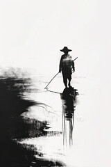 Fototapeta premium A black and white sketch of a fisherman