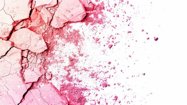 Broken powder blush texture background isolated on white with copy space