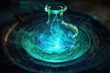 A supernatural scene showcases luminous elixirs that float in midair