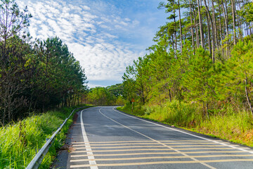 A road in the mountains.
High-altitude areas near Dalat in Vietnam. 