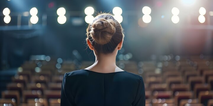 Feeling Unworthy Despite Recognition A Woman on Stage at an Award Ceremony. Concept Self-Worth, Validation, Recognition, Awards, Overcoming Imposter Syndrome