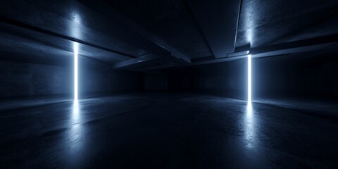Grunge Sci Fi Concrete Background Cyber Clean Empty Studio Tunnel Corridor Dark Cement Asphalt Light Glow Parking Hangar Warehouse Underground 3D Rendering