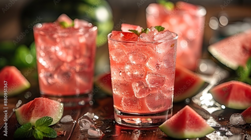 Sticker Refreshing Watermelon Cocktails with Mint and Ice