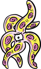 Hand Drawn Cartoon Octopus or Starfish Character Cute With Tentacles and Suckers
