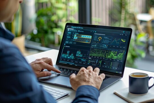 Employee Participating in Virtual Safety Training on Laptop with Detailed Real-Time Graphics - Powered by Adobe